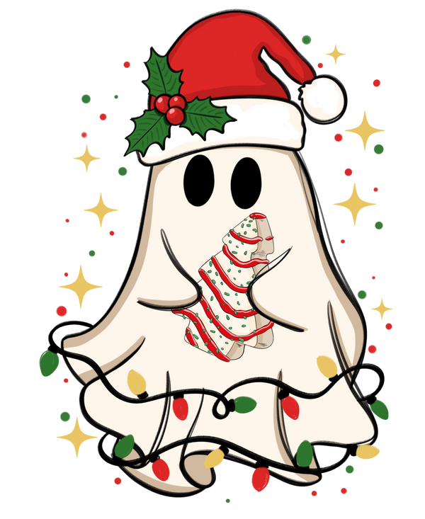 Cute Christmas Ghost Tree Cake DTF Print