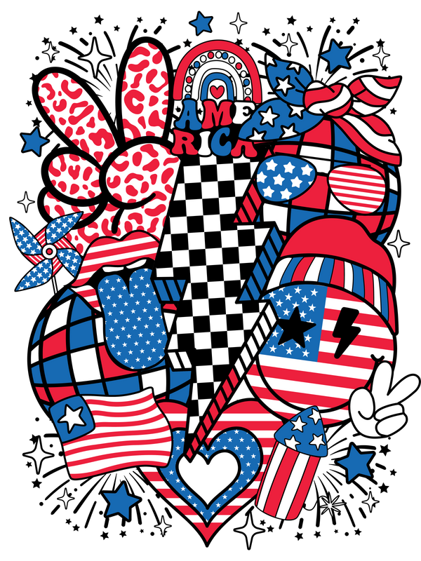 Retro 4th of July America Lightning Bolt DTF Print